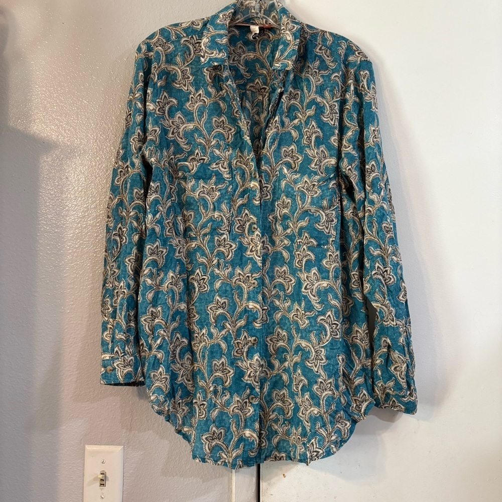 Anthropologie Pilcro Leilani Tunic Buttondown Paisley Utility Front Pockets S - Picture 4 of 10